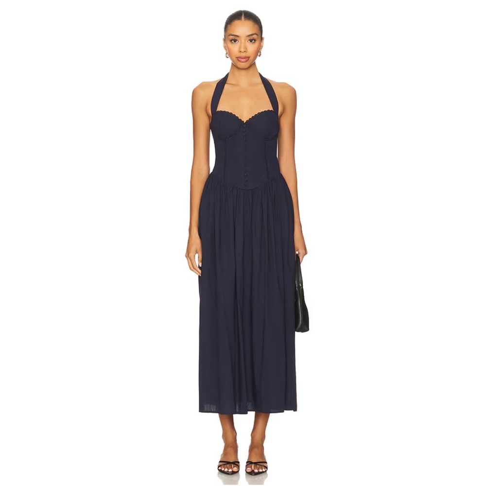 Runaway The Label Adaline Midi Dress in Navy Size Medium Fabric Flaw READ